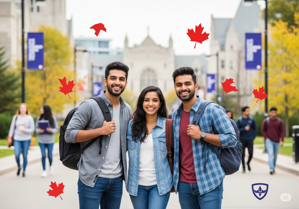 Diverse university students on campus during autumn - Study in Canada with Kanan.co